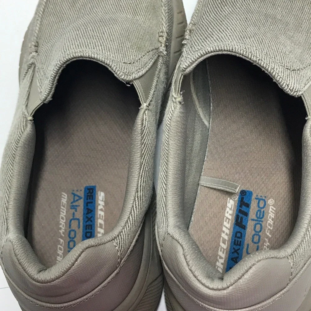 Skechers Mens‎ relaxed fit Canvas Slip On Loafers Khaki Tan Moc Toe Casual Shoes